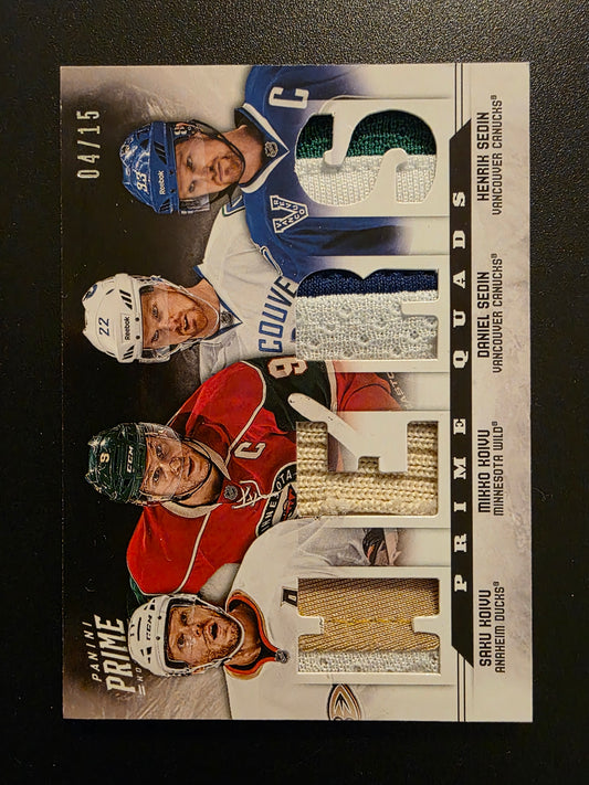 2012-13 Panini Prime - Prime Quads - Prime - Saku Koivu / Mikko Koivu / Daniel Sedin / Henrik Sedin #19 /15