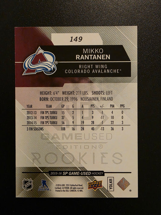 2015-16 Upper Deck SP Game-Used - Authentic Rookies - Mikko Rantanen #149 /96 RC