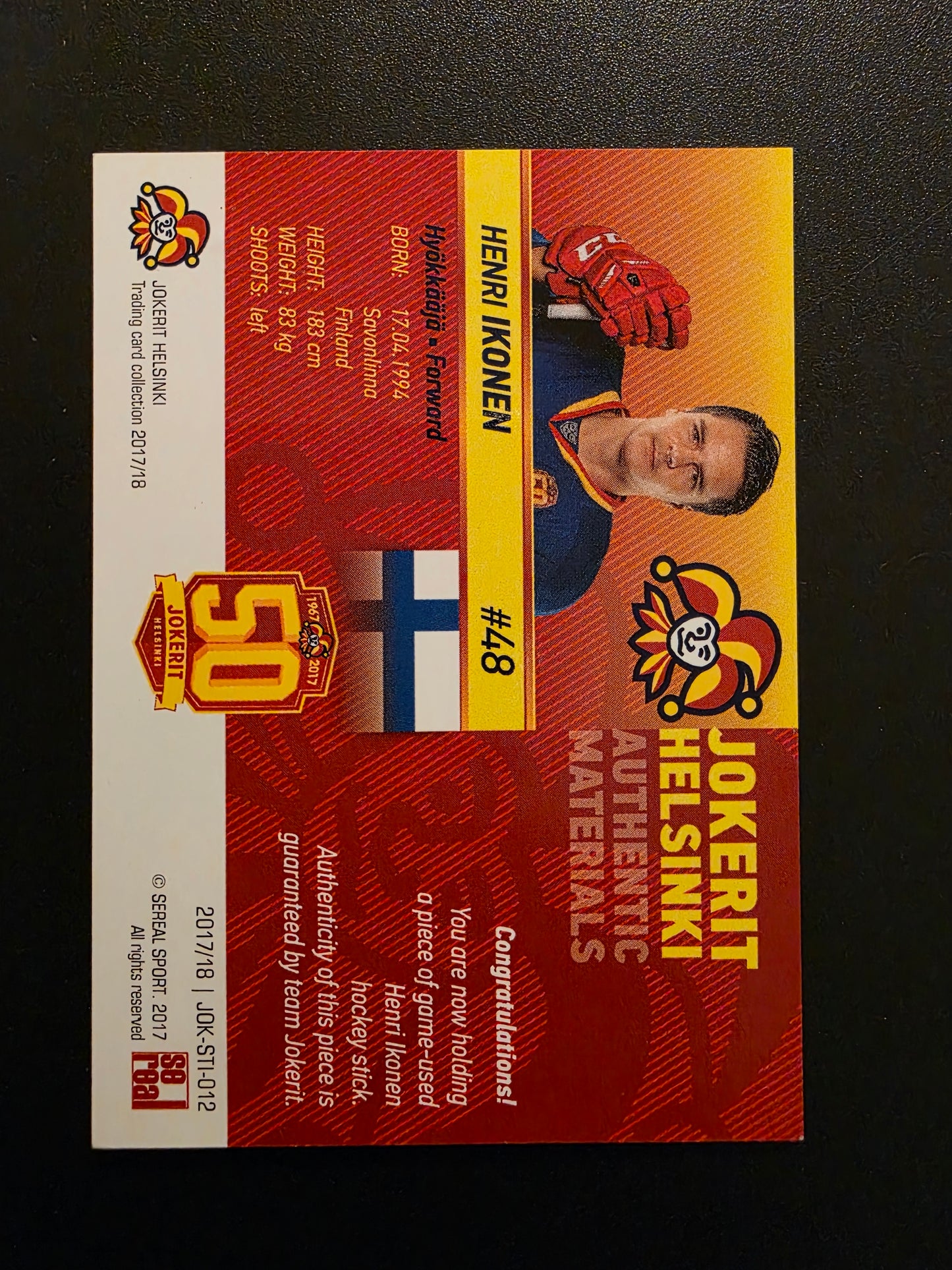 2017-18 Sereal Jokerit Stick - Henri Ikonen #JOK-STI-012 /50