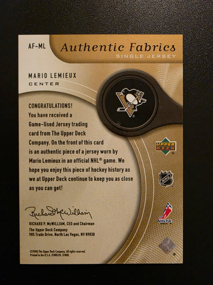 2005-06 Upper Deck SP Game Used Edition - Authentic Fabrics - Gold - Mario Lemieux #AF-ML /100