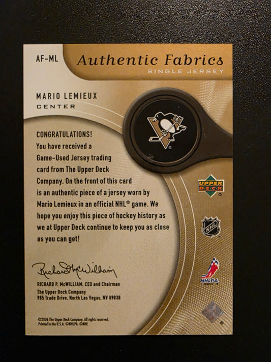 2005-06 Upper Deck SP Game Used Edition - Authentic Fabrics - Gold - Mario Lemieux #AF-ML /100