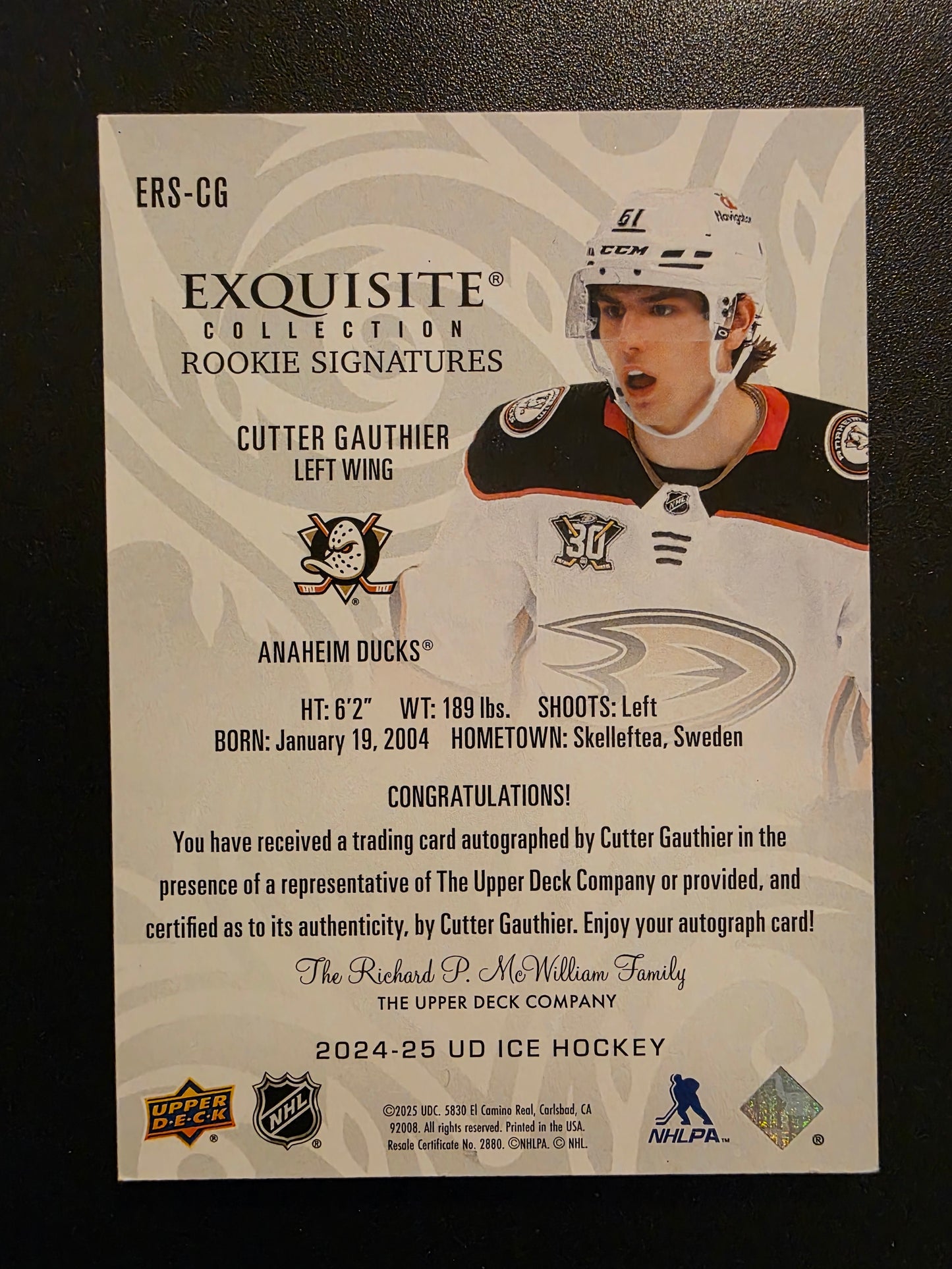 2024-25 Upper Deck Ice - Exquisite Collection Rookie Signatures - Cutter Gauthier #ERS-CG /99 RY