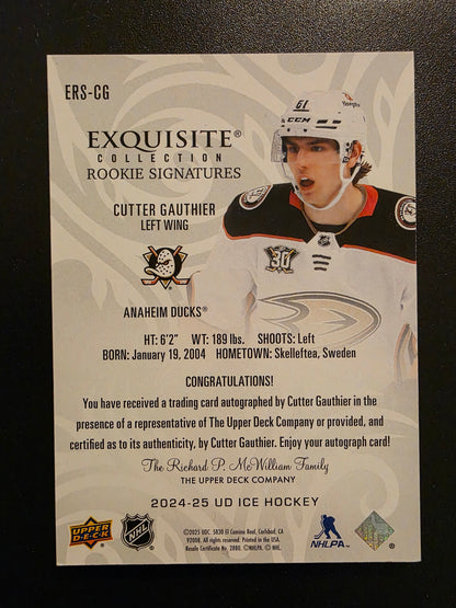 2024-25 Upper Deck Ice - Exquisite Collection Rookie Signatures - Cutter Gauthier #ERS-CG /99 RY