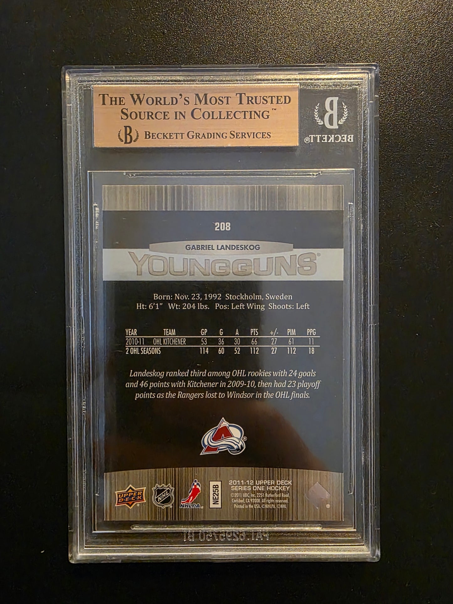 2011-12 Upper Deck - Young Guns - Gabriel Landeskog #208 - BGS 9.5 True Gem - RC