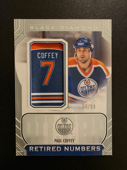 2024-25 Upper Deck Black Diamond - Oilers Retired Number Patches - Paul Coffey #ORNP-PC /99