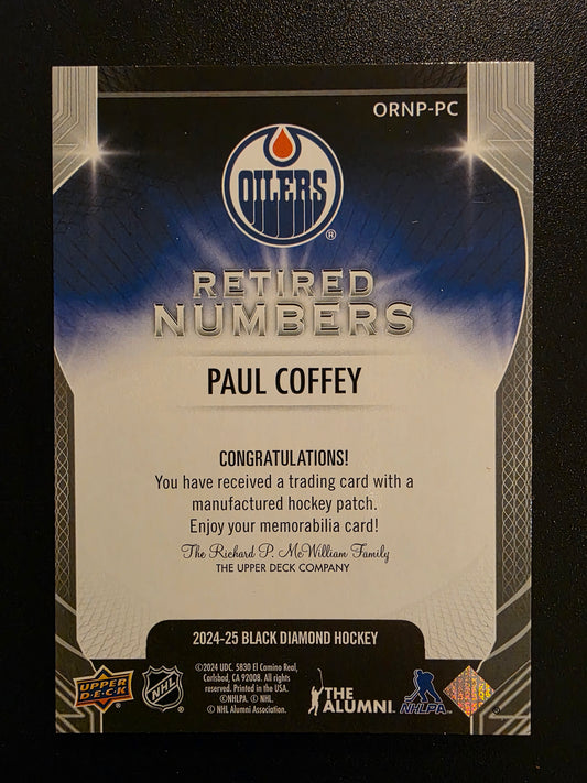 2024-25 Upper Deck Black Diamond - Oilers Retired Number Patches - Paul Coffey #ORNP-PC /99