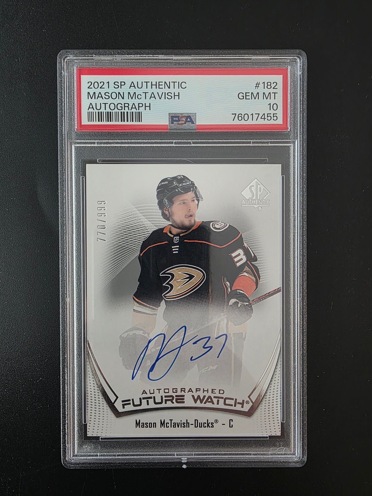 2021-22 Upper Deck SP Authentic - Future Watch Autographs - Mason McTavish #182 /999 PSA10 RC