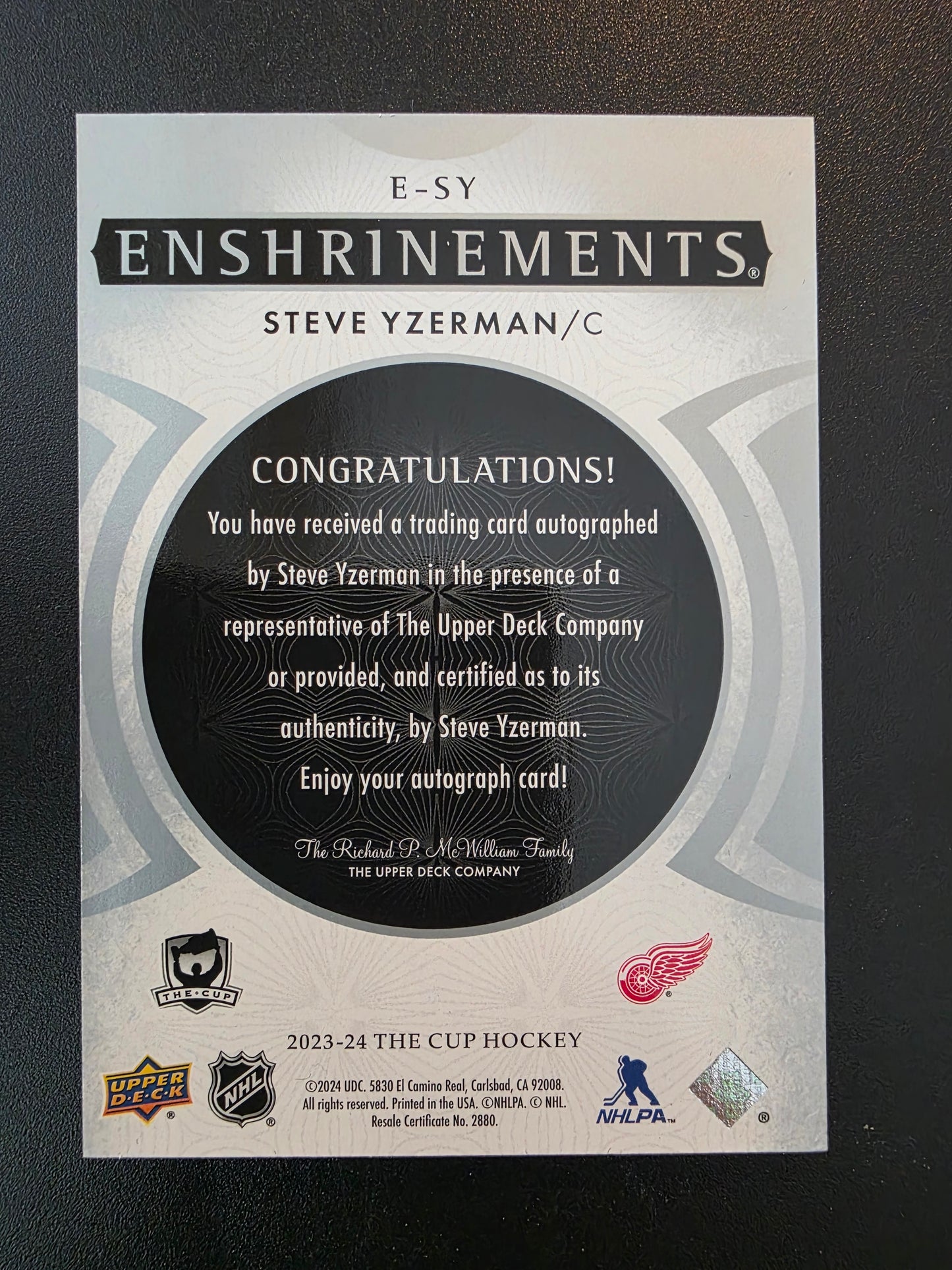 2023-24 Upper Deck The Cup Enshrinements Steve Yzerman #E-SY /25