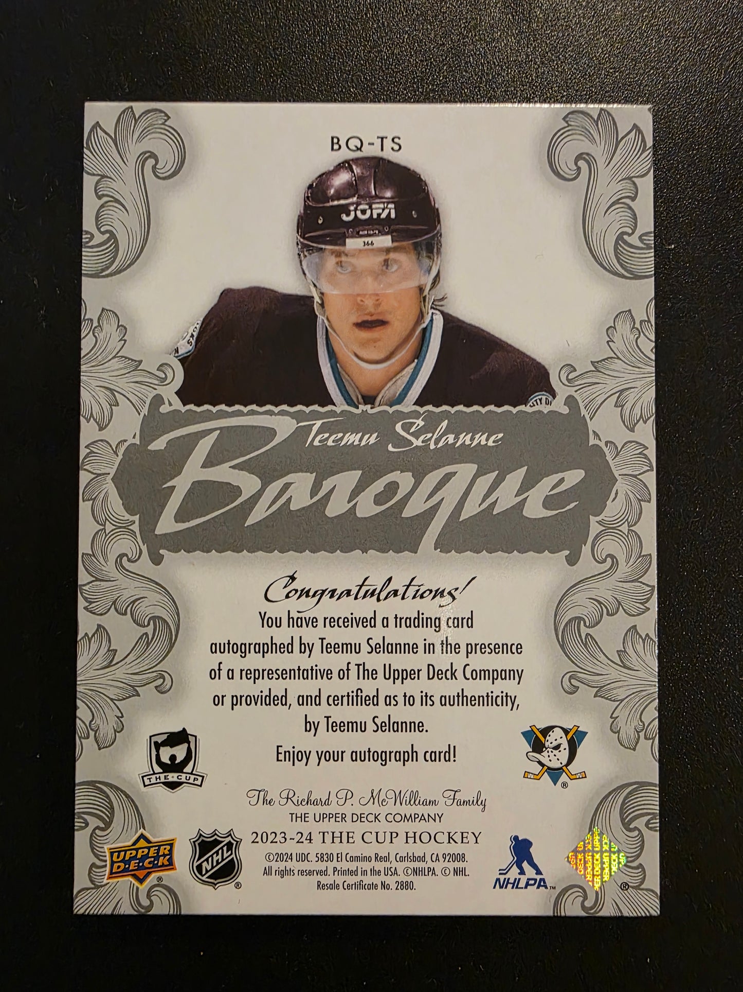 2023-24 Upper Deck The Cup - Baroque - Teemu Selanne #BQ-TS