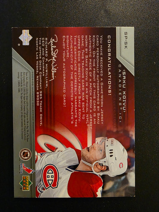 2004-05 Ultimate Collection - Ultimate Signature Patches - Saku Koivu #SP-SK /10