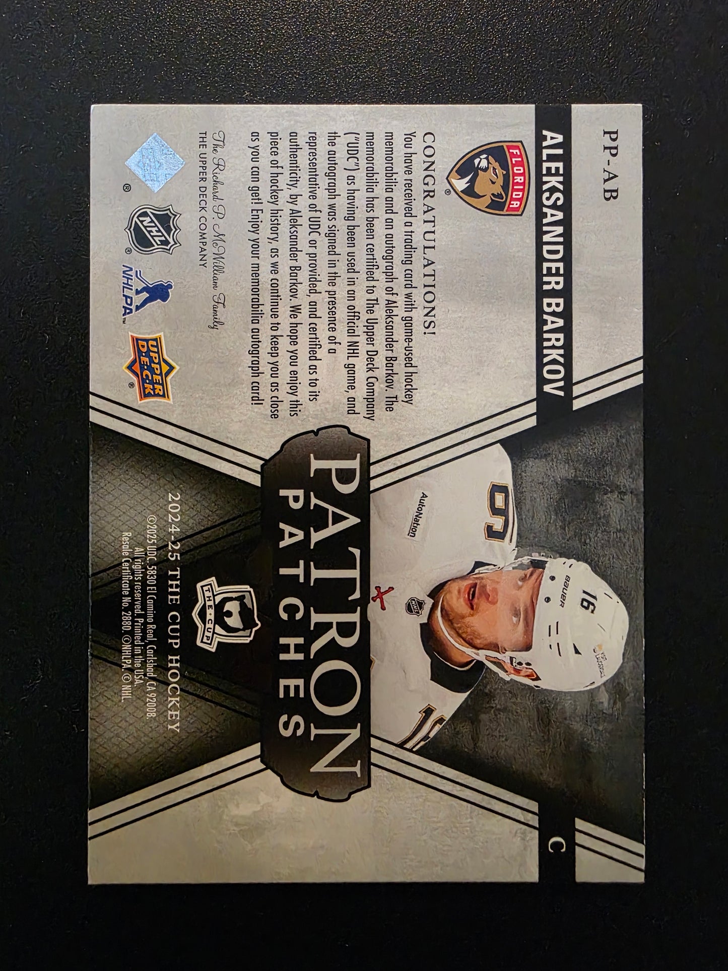 2024-25 Upper Deck The Cup - Patron Patches - Aleksander Barkov #PP-AB /6