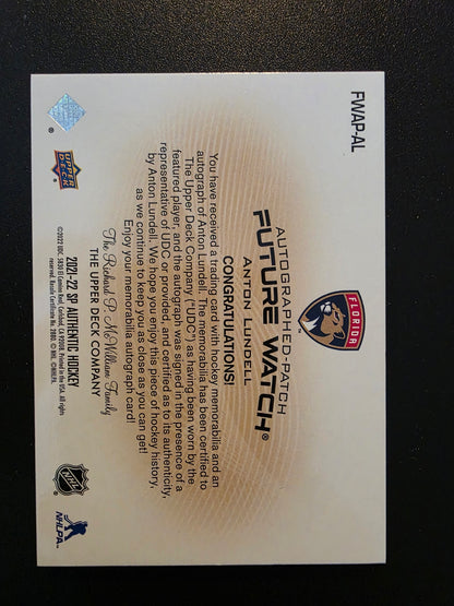 2021-22 Upper Deck SP Authentic - Future Watch Auto Patch -  Anton Lundell #FWAP-AL /100 RY