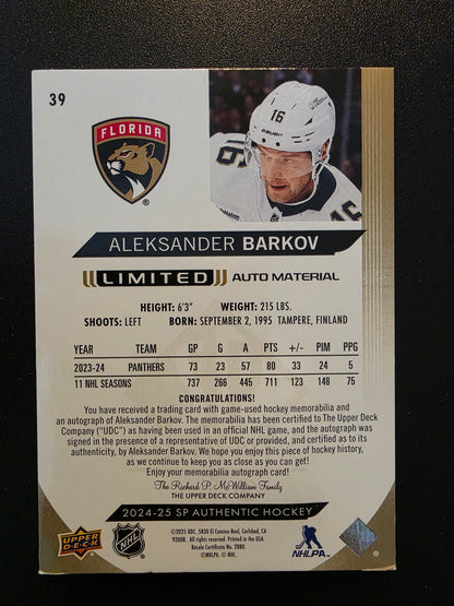 2024-25 Upper Deck SP Authentic - Limited Auto Material - Aleksander Barkov #39 /50