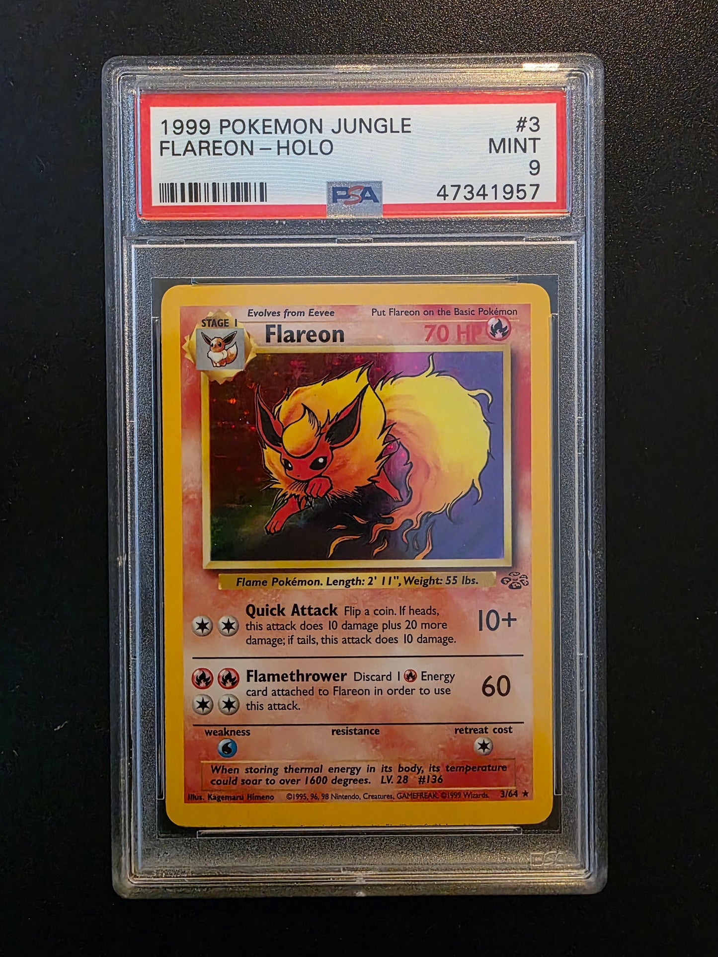 1999 Pokemon Jungle - Holo - Flareon #3 PSA 9