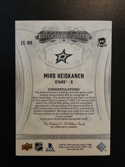 2022-23 Upper Deck The Cup - Emblems of Endorsement -  Miro Heiskanen #EE-MH /15