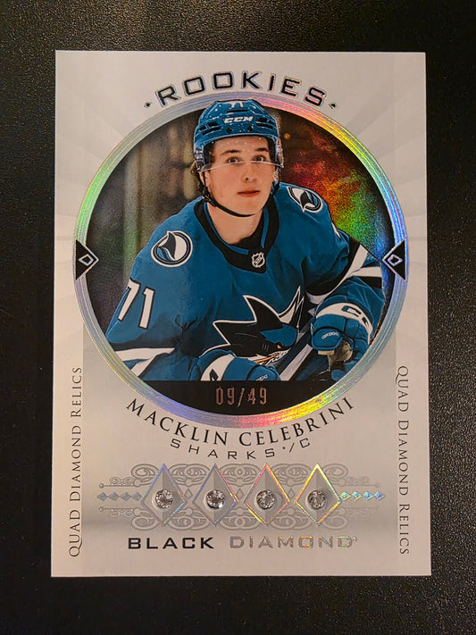 2024-25 Upper Deck Black Diamond - 2015 Retro Diamond Relics Rookie Gems Quad - Macklin Celebrini #BDRR-MC /49 RY