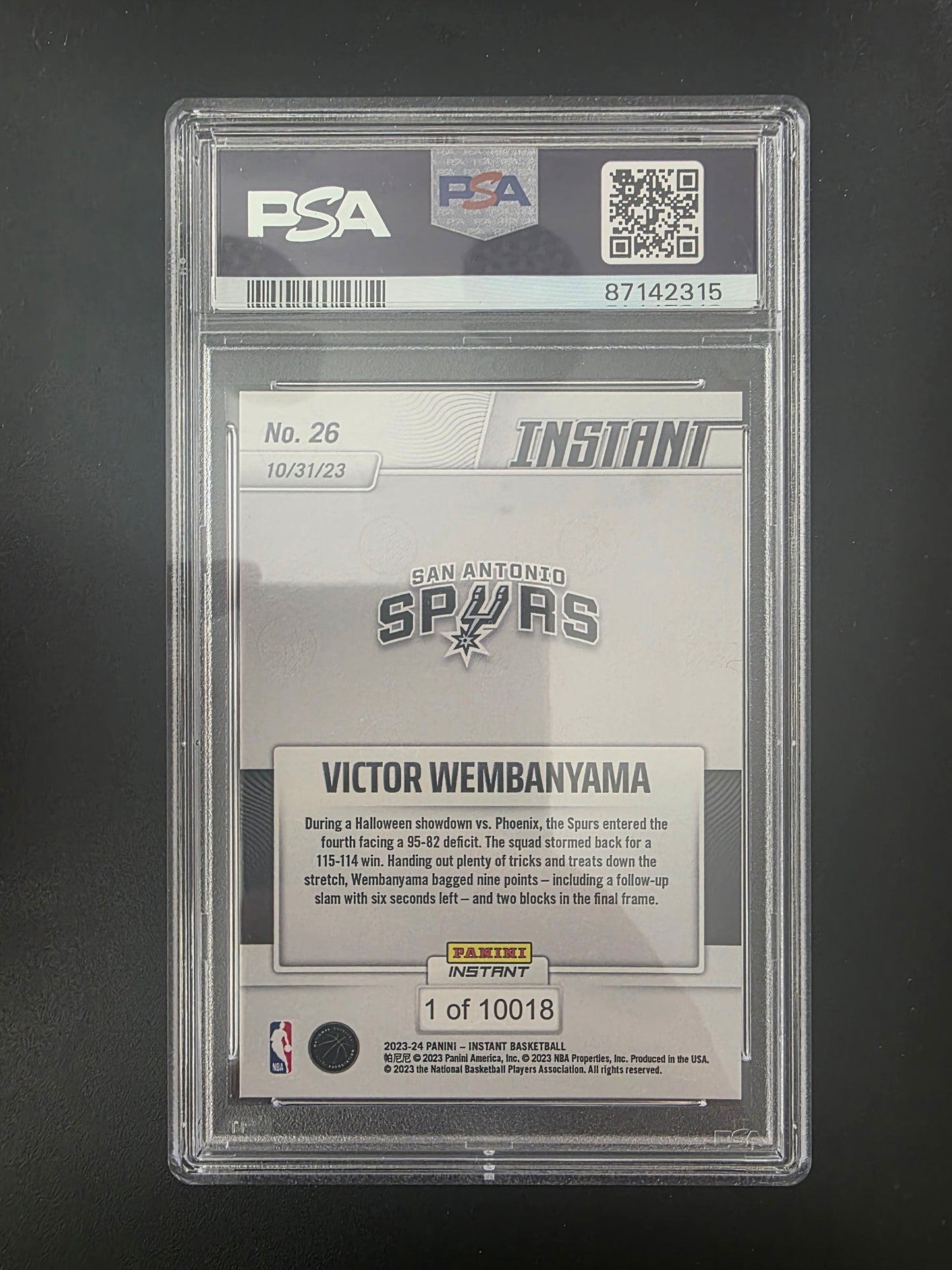 2023-24 Panini Instant - Victor Wembanyama #26 /10018 PSA 9 RY