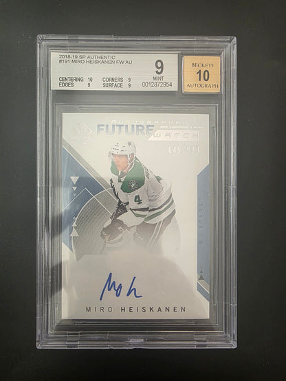 2018-19 Upper Deck SP Authentic Future Watch - Miro Heiskanen #191 /999 RC BGS 9 Auto 10
