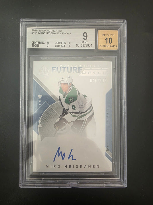 2018-19 Upper Deck SP Authentic Future Watch - Miro Heiskanen #191 /999 RC BGS 9 Auto 10