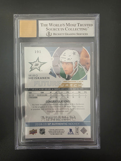 2018-19 Upper Deck SP Authentic Future Watch - Miro Heiskanen #191 /999 RC BGS 9 Auto 10