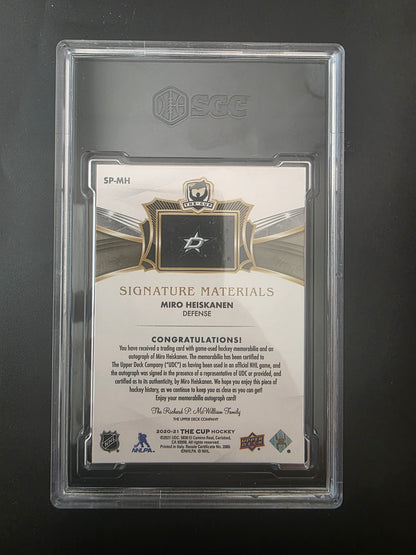 2020-21 Upper Deck The Cup - Signature Materials - 2021-22 The Cup Update - Miro Heiskanen #SP-MH /99 SGC 9 Auto 10