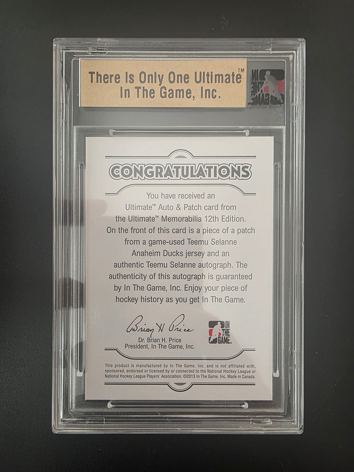 2012-13 In the Game Ultimate Memorabilia 12th Edition - Auto & Patch - Silver - Teemu Selanne /9
