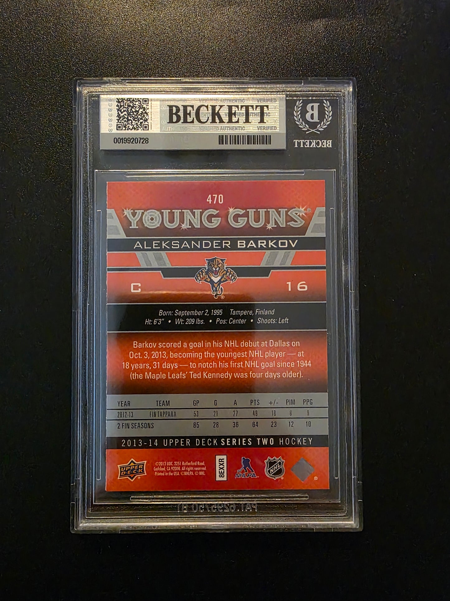 2013-14 Upper Deck Young Guns - Aleksander Barkov #470 RC BGS 9