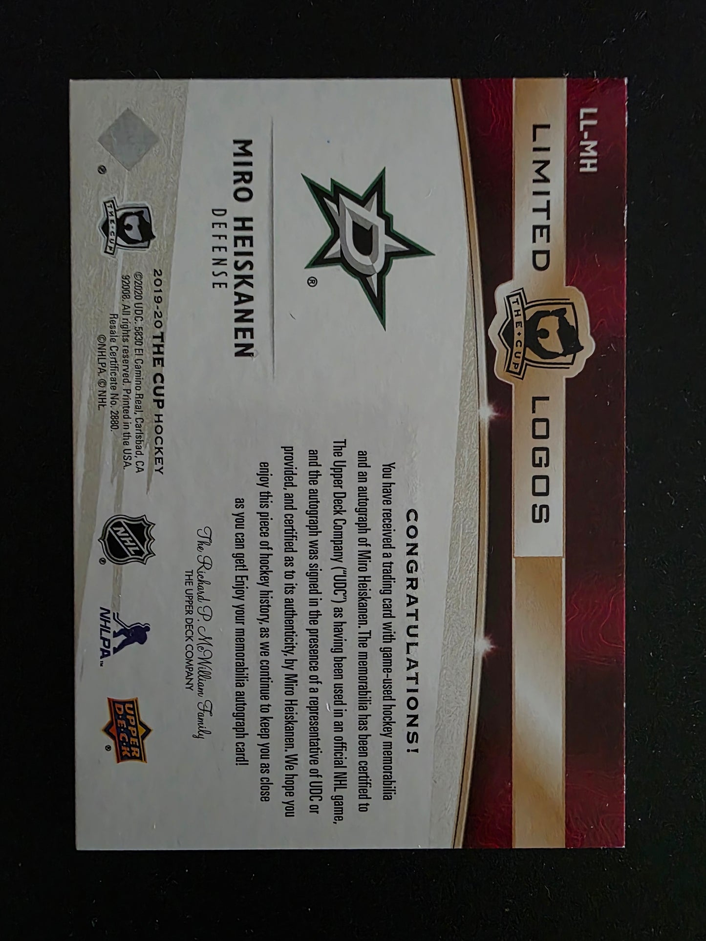 2019-20 Upper Deck The Cup - Limited Logos - Miro Heiskanen #LL-MH /50