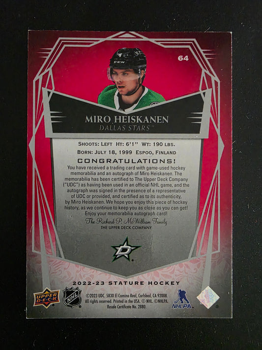 2022-23 Upper Deck Stature - Design Variant Red Auto Patch - Miro Heiskanen #PMP-MR /8