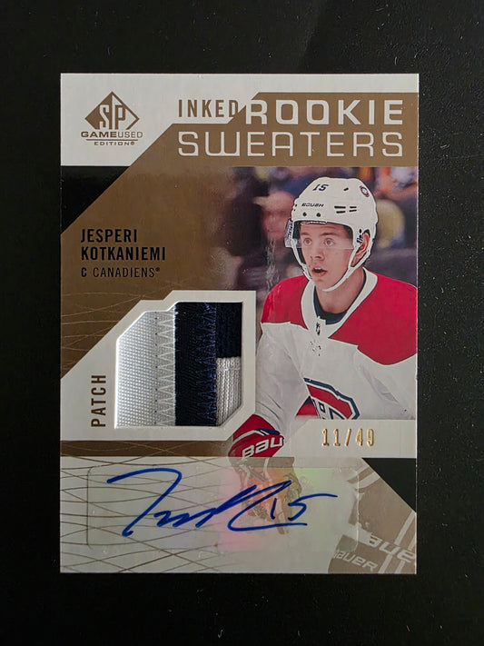 2018-19 Upper Deck SP Game Used Edition - Inked Rookie Sweaters - Patch - Jesperi Kotkaniemi #RS-JK /49 RY