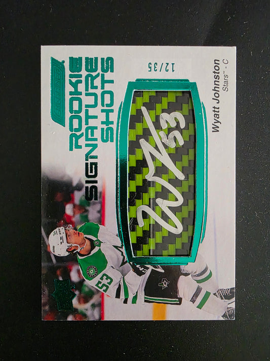 2023-24 Upper Deck Engrained - 2022-23 Update Rookie Signature Shots - Green Stick - Wyatt Johnston #RSS-WJ /35