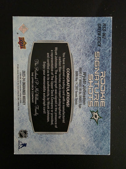 2023-24 Upper Deck Engrained - 2022-23 Update Rookie Signature Shots - Green Stick - Wyatt Johnston #RSS-WJ /35