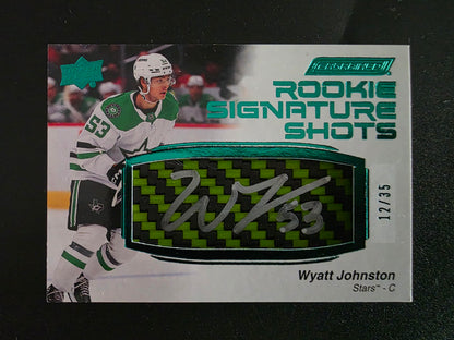 2023-24 Upper Deck Engrained - 2022-23 Update Rookie Signature Shots - Green Stick - Wyatt Johnston #RSS-WJ /35