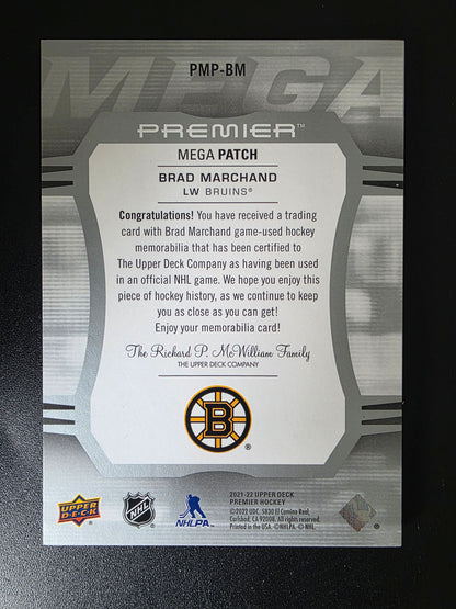 2021-22 Upper Deck Premier - Premier Mega Patch - Chest Logos - Brad Marchand #PMP-BM /22