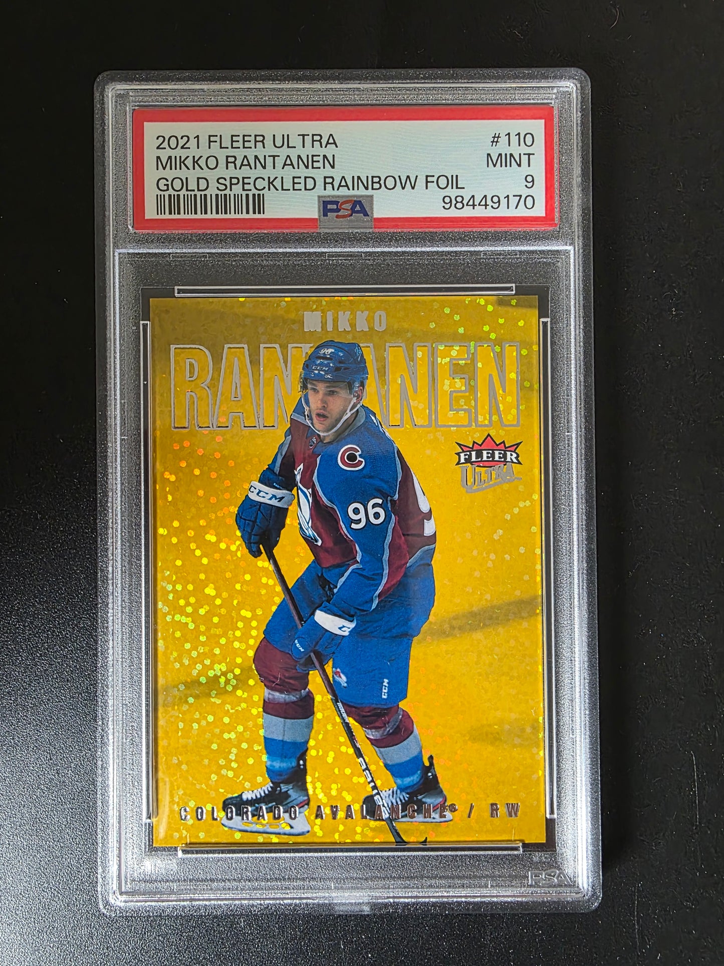 2021-22 Upper Deck Fleer Ultra - Gold Speckled Rainbow Foil - Mikko Rantanen #110 PSA9