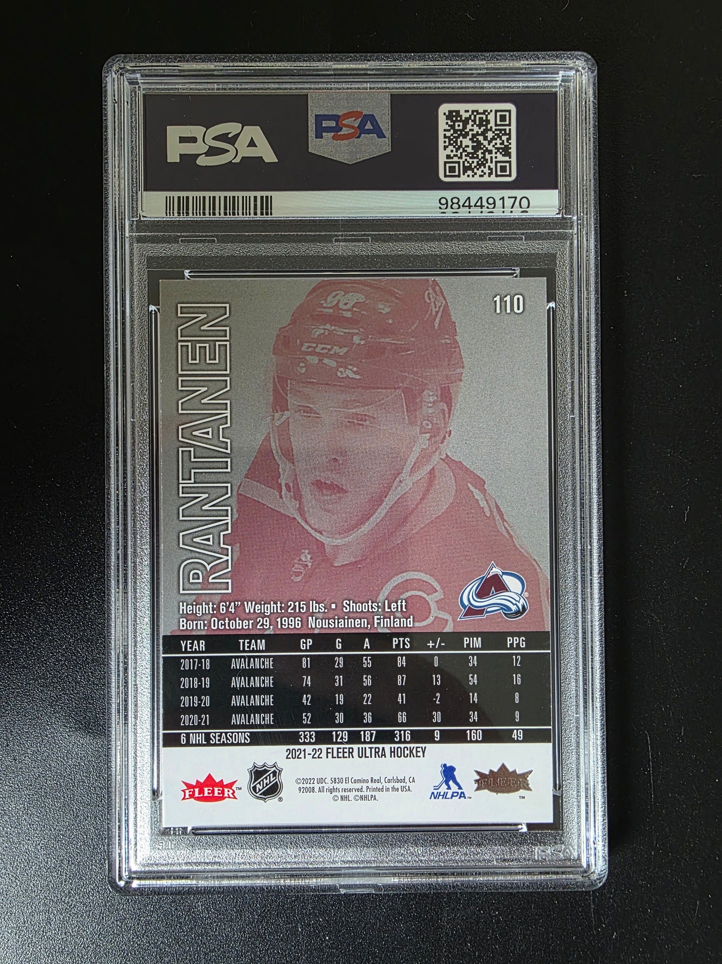 2021-22 Upper Deck Fleer Ultra - Gold Speckled Rainbow Foil - Mikko Rantanen #110 PSA9