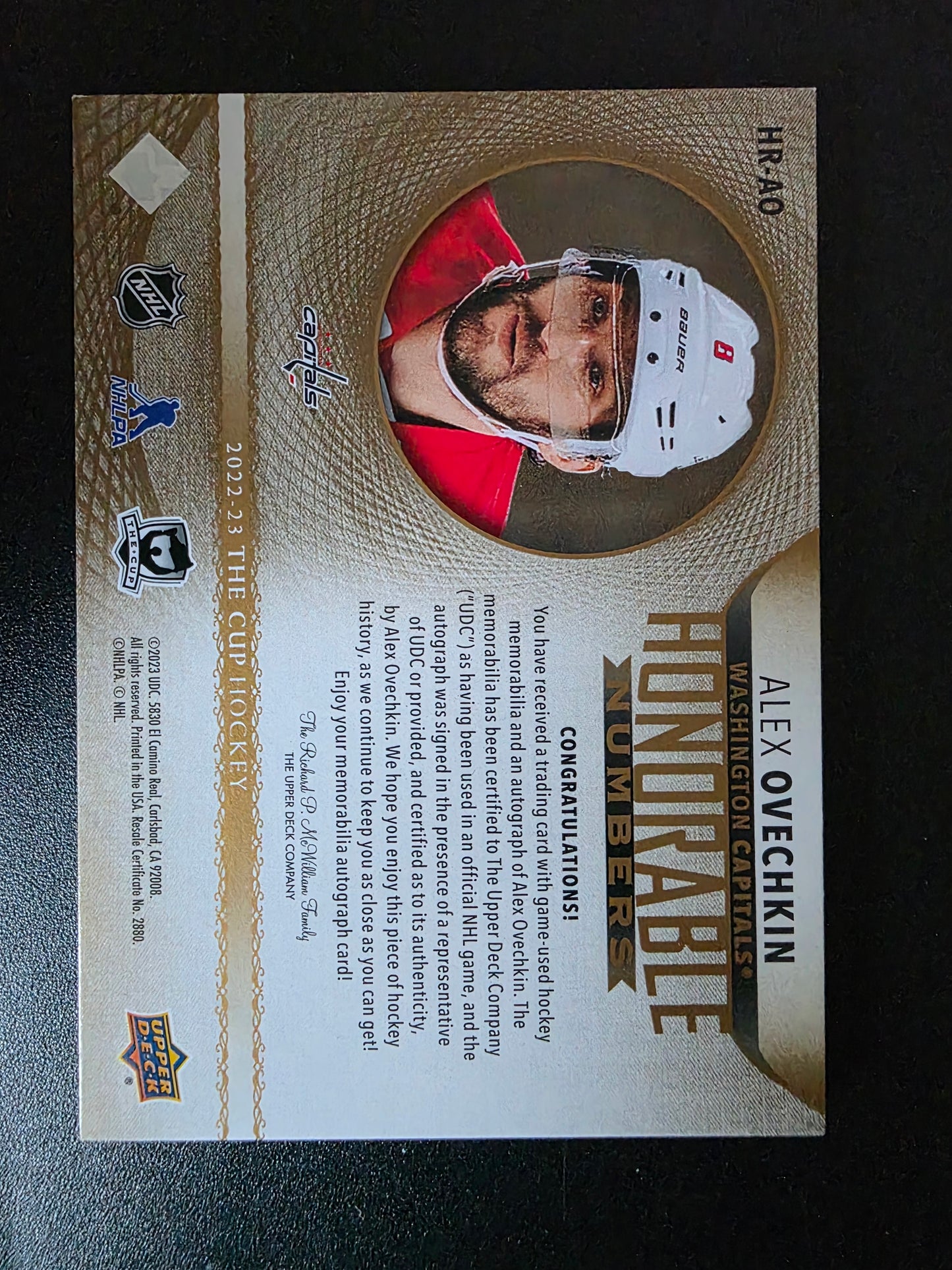2022-23 The Cup - Honorable Numbers - Alex Ovechkin #HR-AO /25