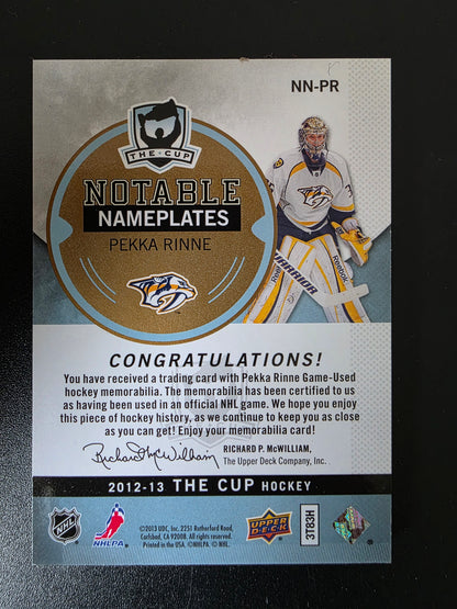 2012-13 Upper Deck The Cup - Notable Nameplates - Pekka Rinne #NN-PR /5