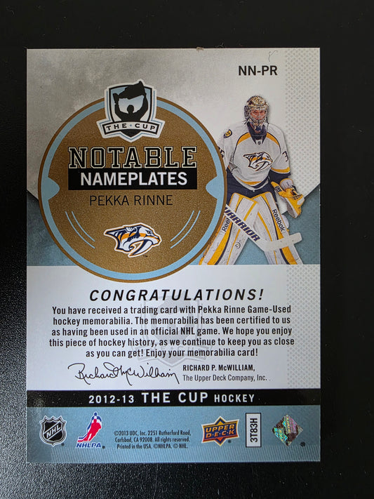 2012-13 Upper Deck The Cup - Notable Nameplates - Pekka Rinne #NN-PR /5