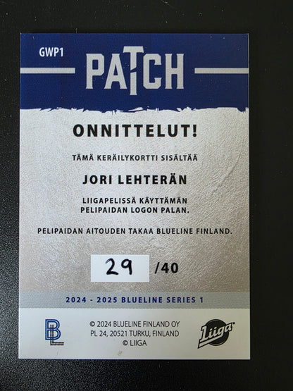 2024-25 Blueline - Patch - Jori Lehterä #GWP1 /40