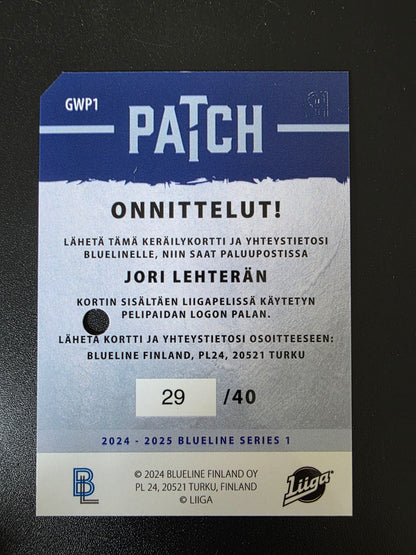 2024-25 Blueline - Patch - Jori Lehterä #GWP1 /40
