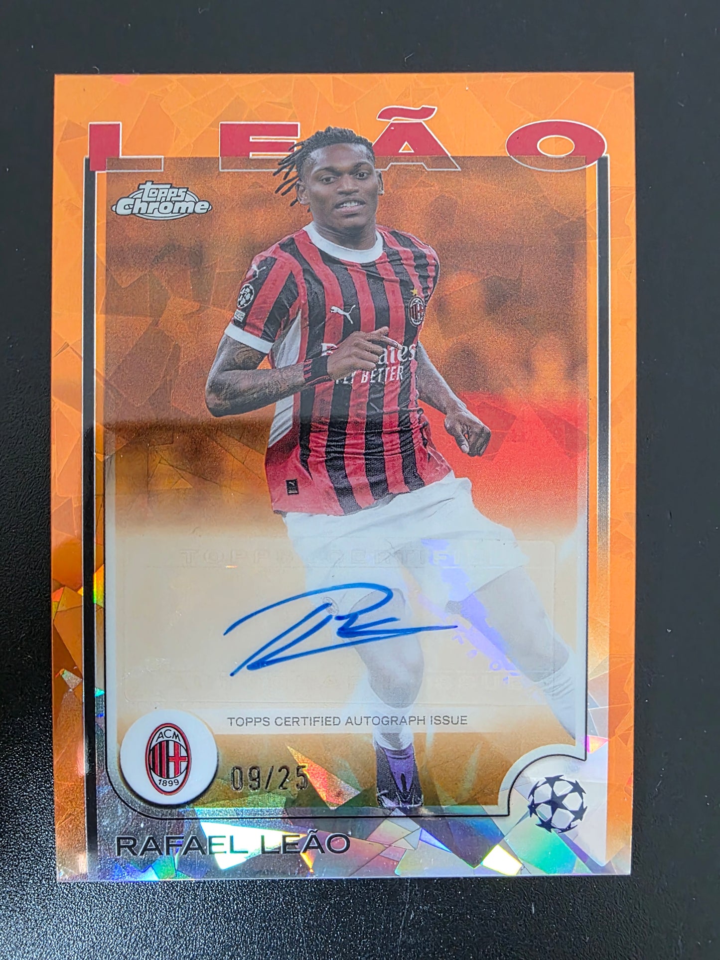 2024-25 Topps Chrome UEFA Club Competitions Sapphire Edition - Chrome Autographs - Orange - Rafael Leao #CA-LE /25
