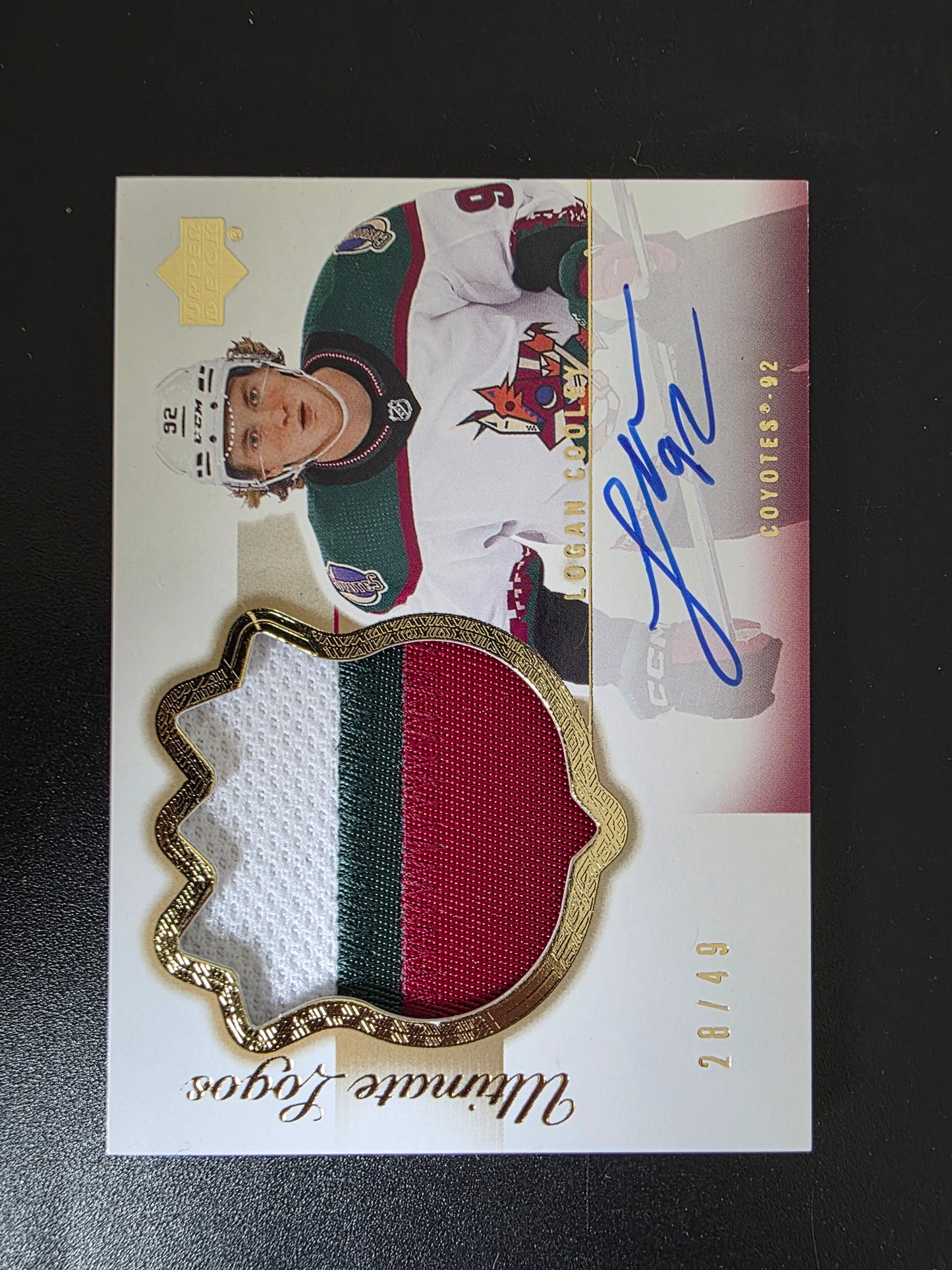2023-24 Upper Deck Ultimate Collection - 2003-04 Ultimate Collection Signatures - Rookies Gold Auto Patch - Tier 1 - Logan Cooley #03R-LC /49 RY