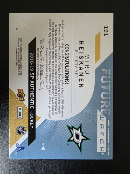 2018-19 Upper Deck SP Authentic - Patch - Autographed Future Watch - Miro Heiskanen #191 /100 RC