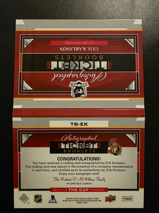 2017-18 Upper Deck The Cup - Autographed Ticket Booklets - Erik Karlsson #TB-EK /20