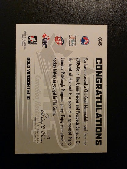 2005-06 In the Game Heroes and Prospects - CHL Grad Memorabilia - Gold - Mario Lemieux #CG-05 /10