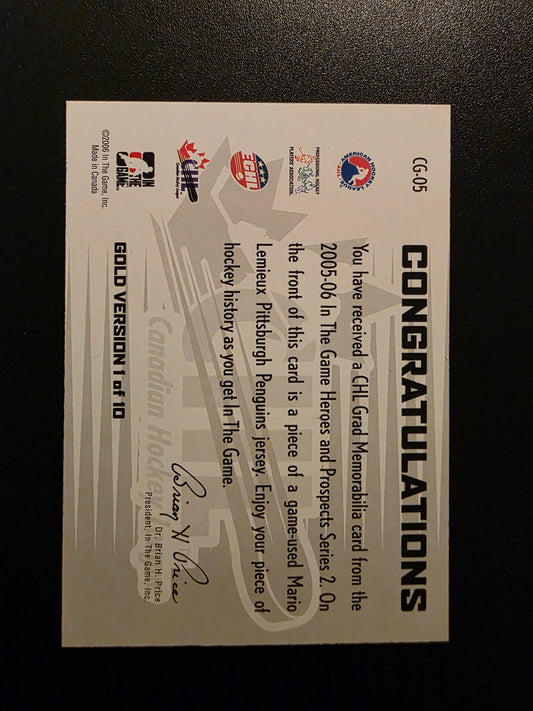 2005-06 In the Game Heroes and Prospects - CHL Grad Memorabilia - Gold - Mario Lemieux #CG-05 /10
