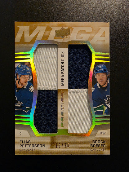 2021-22 Upper Deck Premier - Premier Mega Jersey Duos - Patch - Elias Pettersson / Brock Boeser #PM2-BP /25