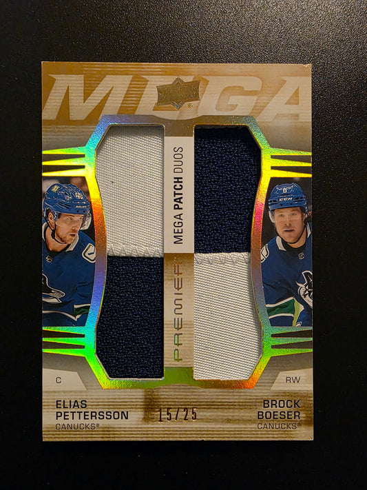 2021-22 Upper Deck Premier - Premier Mega Jersey Duos - Patch - Elias Pettersson / Brock Boeser #PM2-BP /25