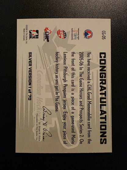 2005-06 In the Game Heroes and Prospects - CHL Grad Memorabilia - Silver - Mario Lemieux #CG-05 /70